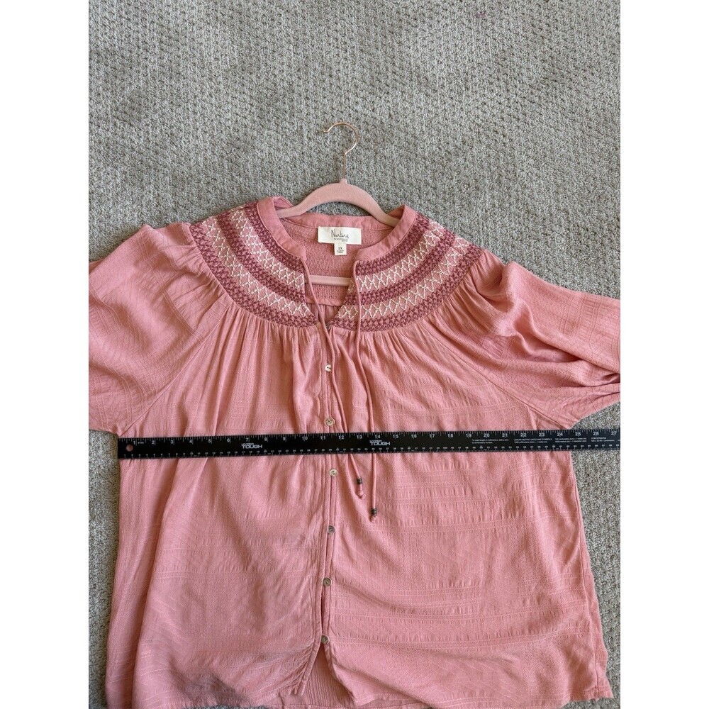 Nurture by Westbound 2X Pink Embroidered Boho Long Sleeve Peasant Blouse Flowy - Picture 8 of 14